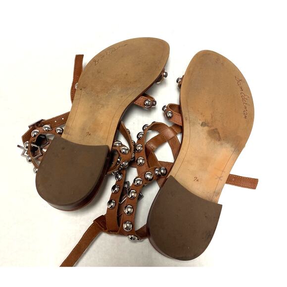 Sam Edelman Eavan Beaded Stud Sandal Brown Cage Gladiator Silver Metal Thong 7.5 - Picture 6 of 8